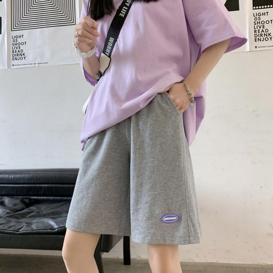 Женские спортивные шорты, летние черные свободные прямые повседневные брюки в корейском стиле с пятью точками