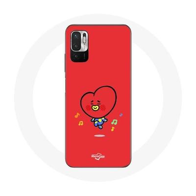 Coque Pour Xiaomi Redmi Note 10 5G BTS Bangtan Garçons BT21 TATA V Fond Rouge