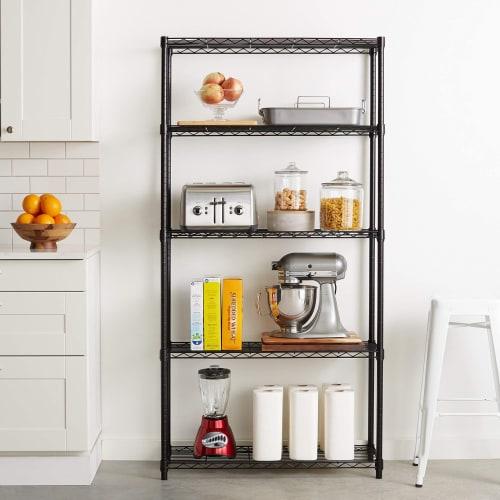 Basic 5-Tier Steel Shelf, Metal Rack, 794kg Load Capacity, 91.4cm Wide X 35.6cm Deep X 183cm High, Black