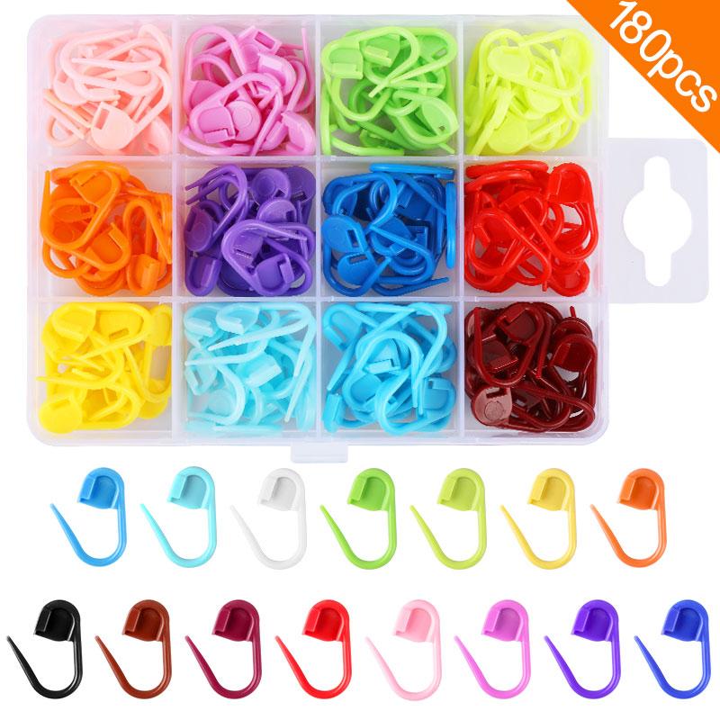 Colorful Plastic Locking Stitch Markers with Needle Clip Hook Set