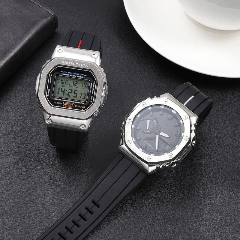 Силиконовый ремешок для часов Casio G-SHOCK GA2100 GA-2100 GM2100 DW5600 DW6900, модифицированный черный резиновый спортивный водонепроницаемый ремешок 16 мм