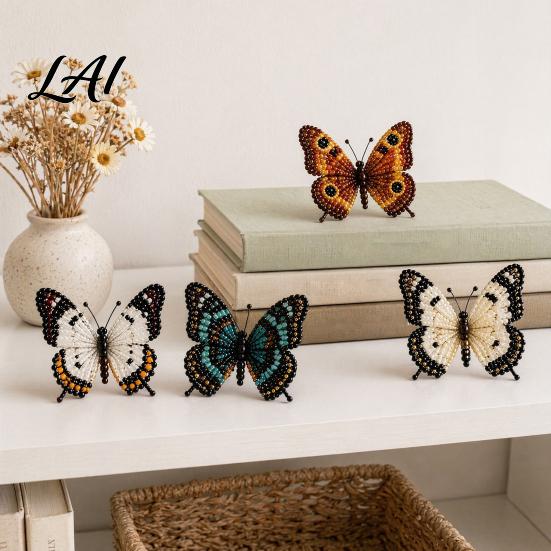 Creative DIY Hobby Kit 3D Beaded Butterfly Craft Kit Tiny Animal Handmade Art Set Figurines with Instruction Cute 4-Pack Butterflies Beadwork