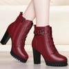 Autumn Winter Red Leather Boots Fashionble High Heels Women's Short Boots Platform Comfortable Warm Plush Women Boots