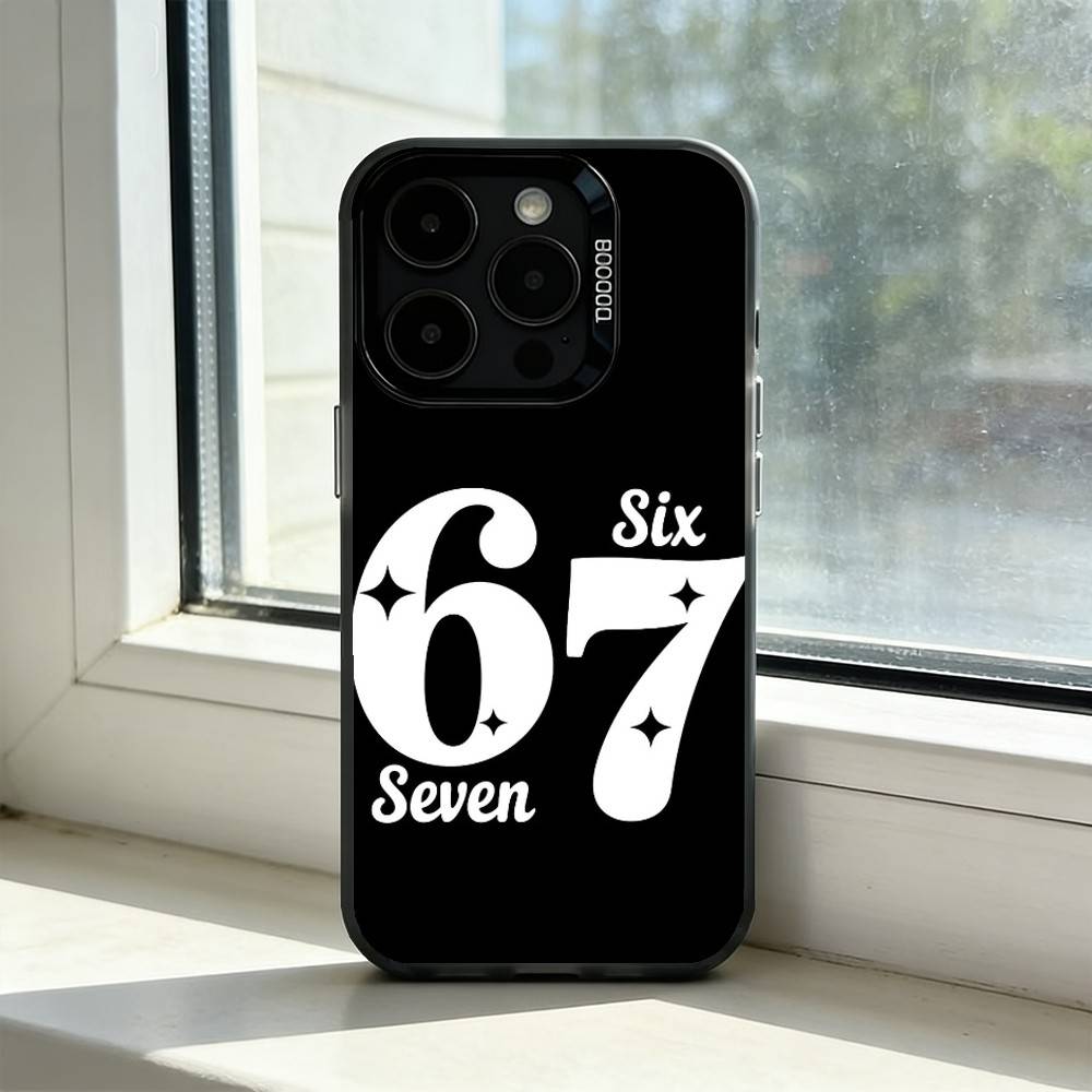 Six S-Seven 67 Phone Case For iPhone 17,16,15,14,13,12,11 Plus,Pro Max,XS,Colored Silver Plated Inside Cover