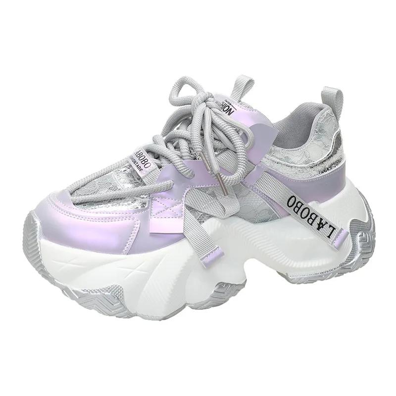 Плюс Женские Кроссовки Обувь Модная Женская Обувь Теннисная Женская Платформа Дизайнер Розы Новые Каблуки Кроссовки Толстая Подошва Средний ПУ Хлопок