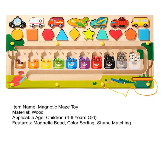 Магнитный лабиринт Деревянная настольная игра 3 в 1 Сортировка по цвету Форма Сопоставление транспортных средств Мелкая моторика