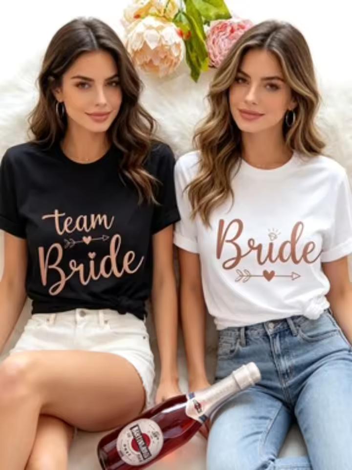 Team Bride Bridesmaid T-shirt White Black Tops Bridal Wedding Engagement T shirt Friends Bachelorette Hen Party Tees EVJF T shirt