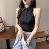 Воротник-поло, жилет с висячей шеей, женский летний европейский и американский модный универсальный облегающий и сексуальный короткий топ