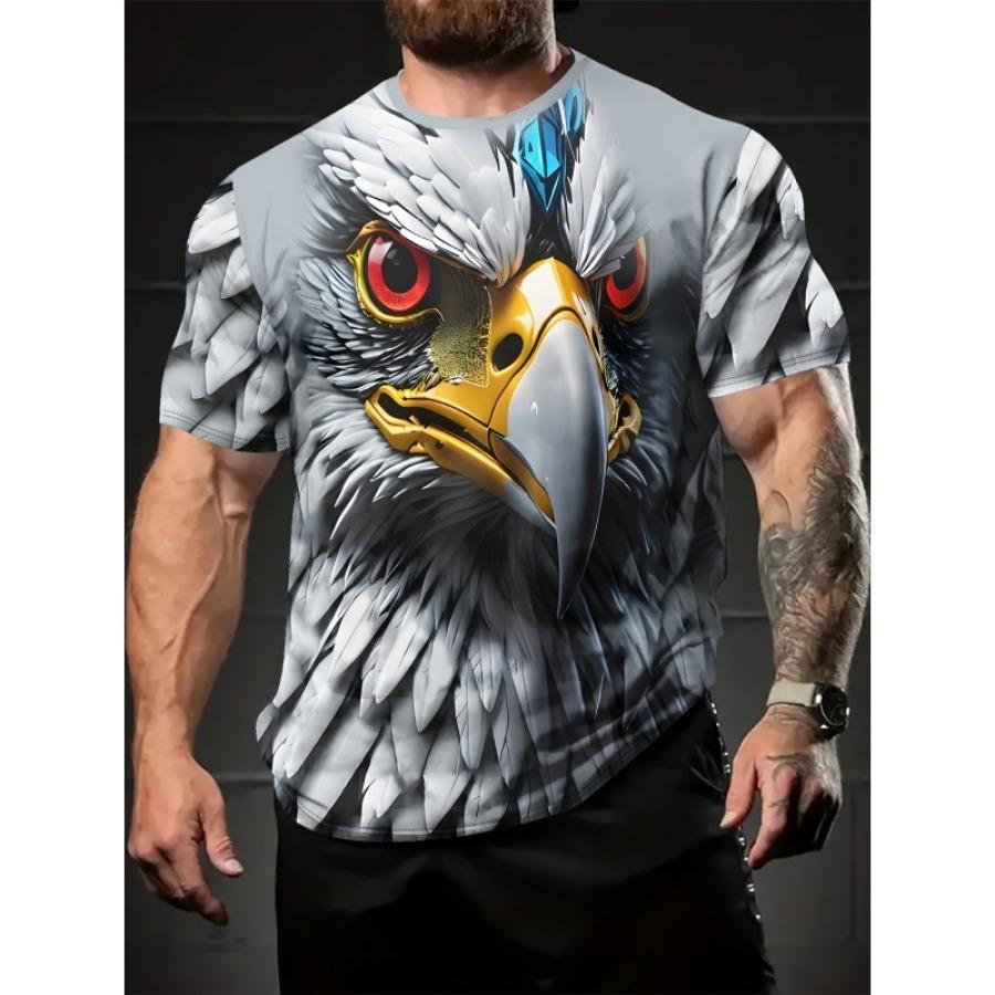 Colorful Cool Eagle Pattern T Shirt For Men Flame 3D Printed Tees Summer Street Short Sleeve Round Neck Tops Loose T-Shirts