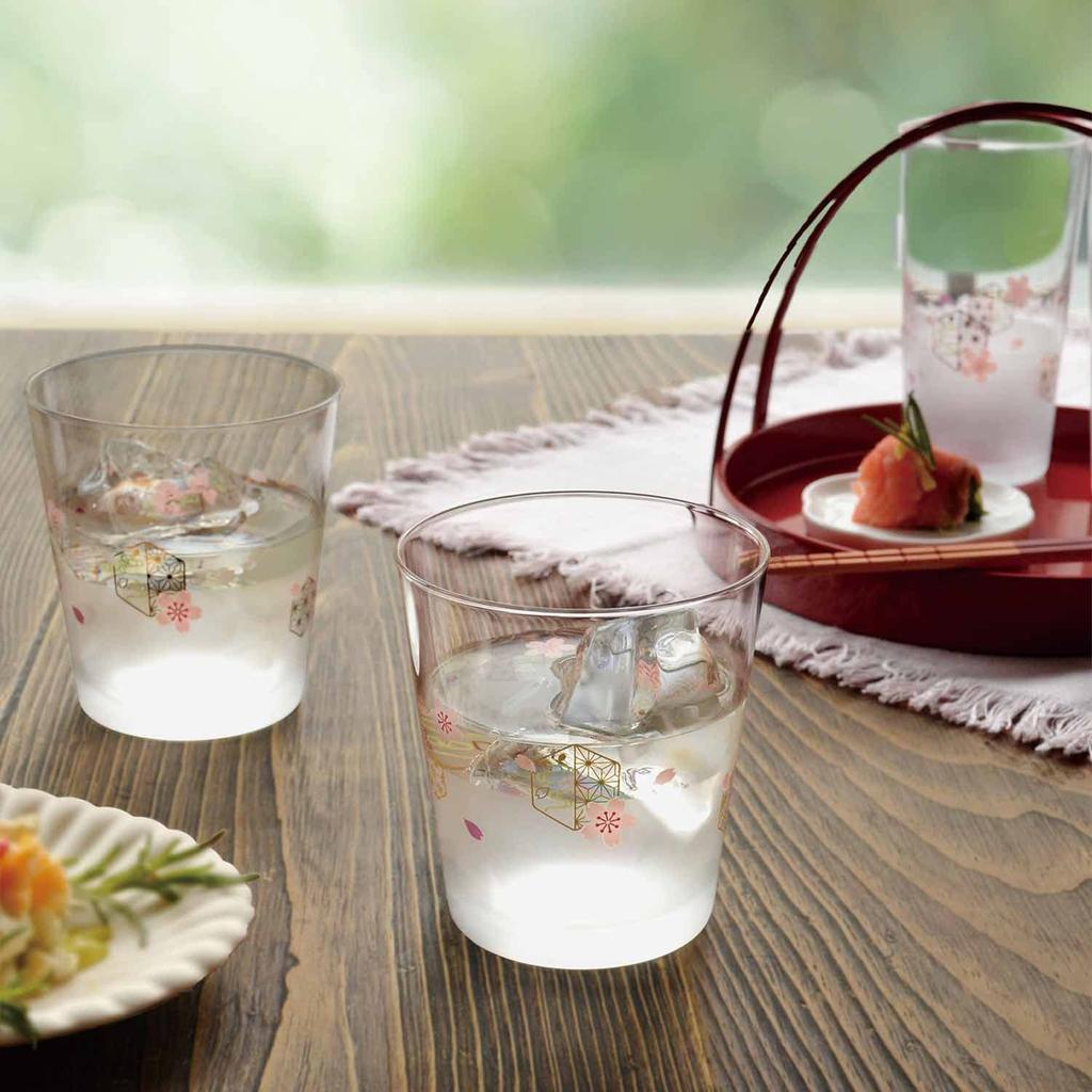 Toyo Sasaki Glass Wagokoro Pair of Free Glasses with Sakura Pattern, 285ml, Made In Japan, Floral Pattern Glass Cups, Gift, G102-T289