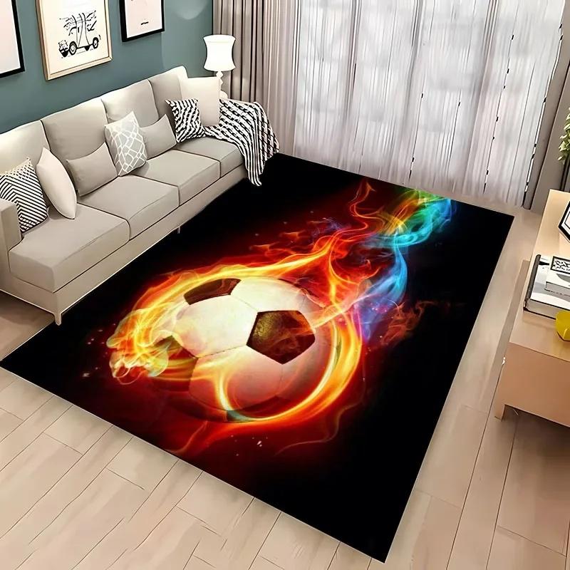 Ball Sports Theme Cartoon Carpet Soccer Floor Mat for Kids' Bedroom Football Large Area Rugs Stylish Living Room and Hallway Rug