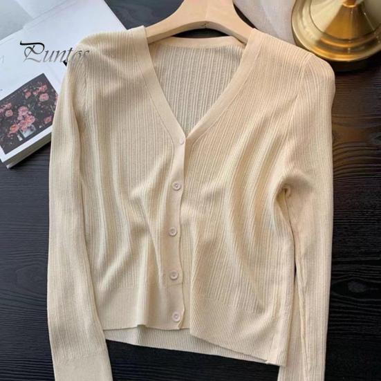 Кардиган Sun Knit для женщин с длинным рукавом и V-образным вырезом на пуговицах, тонкое шелковое пальто, летний ребристый укороченный топ для активного отдыха, путешествий, работы, пляжа