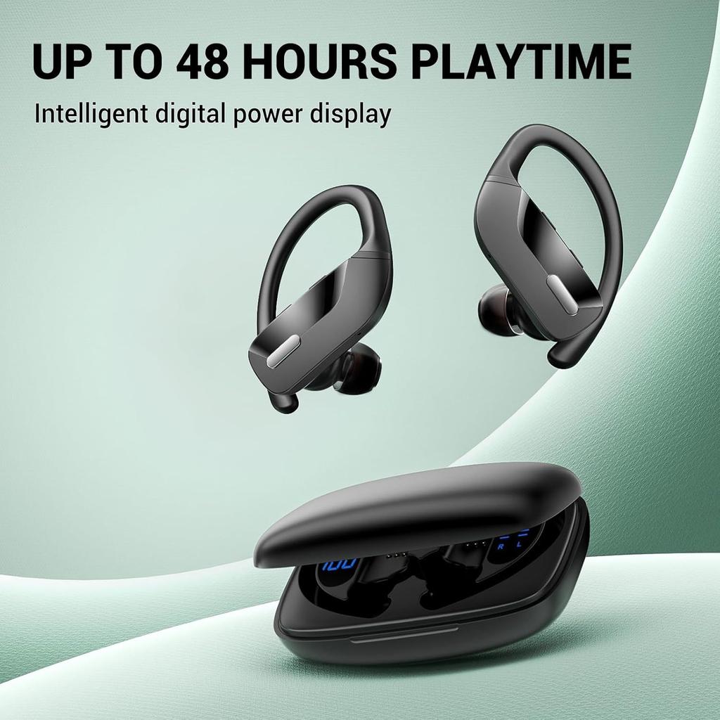 Спортивные беспроводные наушники Bluetooth наушники вкладыши с заушниками микрофон светодиодный дисплей зарядный футляр наушники-вкладыши гарнитура для тренировок тренажерный зал