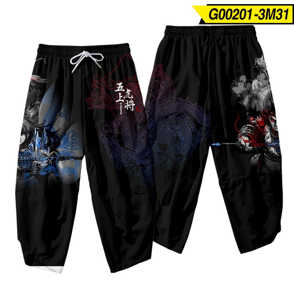 Кимоно-кардиган с принтом китайского аниме, мужской традиционный японский повседневный свободный тонкий комплект из пальто и брюк, азиатская одежда Harajuku