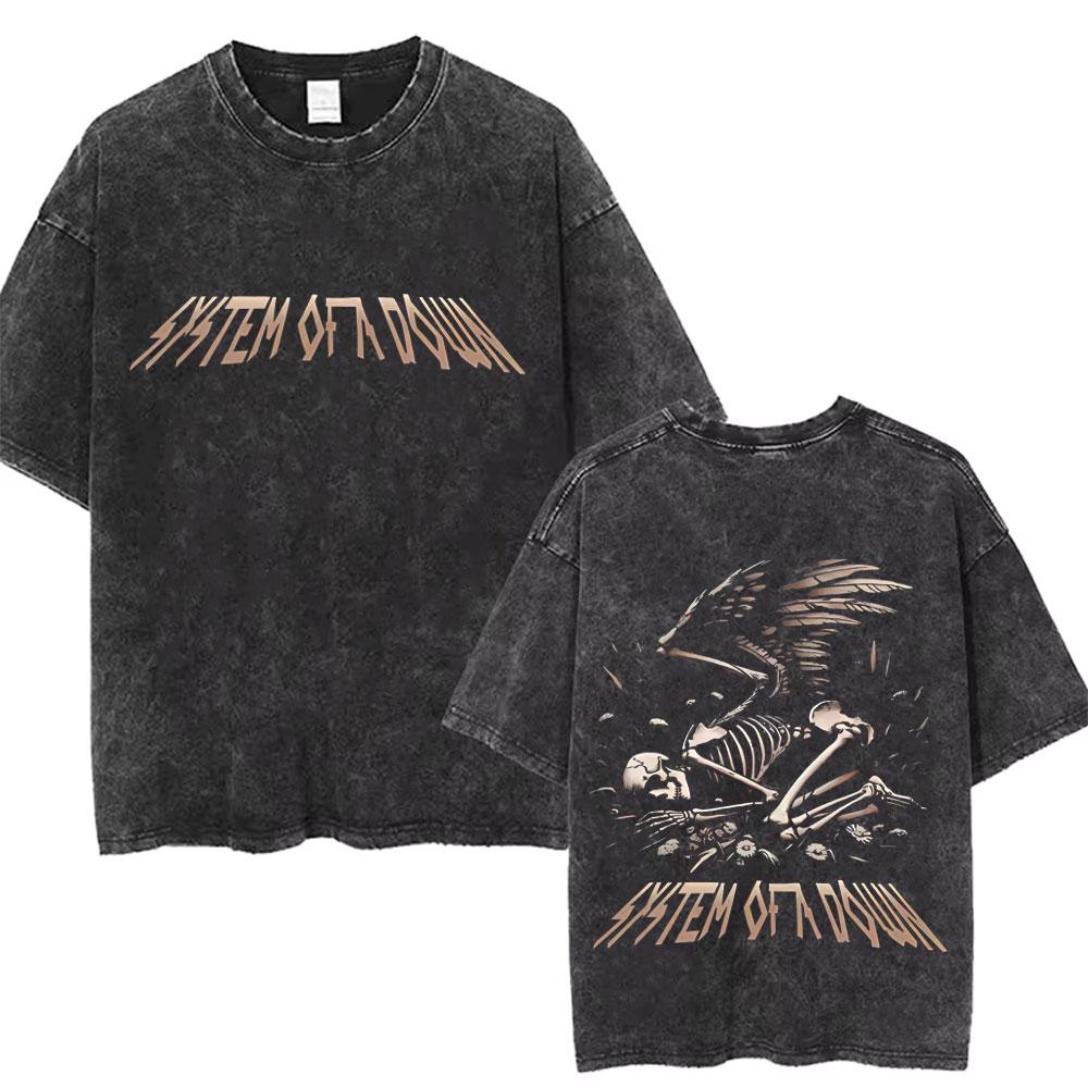 System of A Down Toxicity Album Graphic Washed Tshirt Men Women Rock Oversized T Shirts Male Vintage Alternative Metal Tshirts