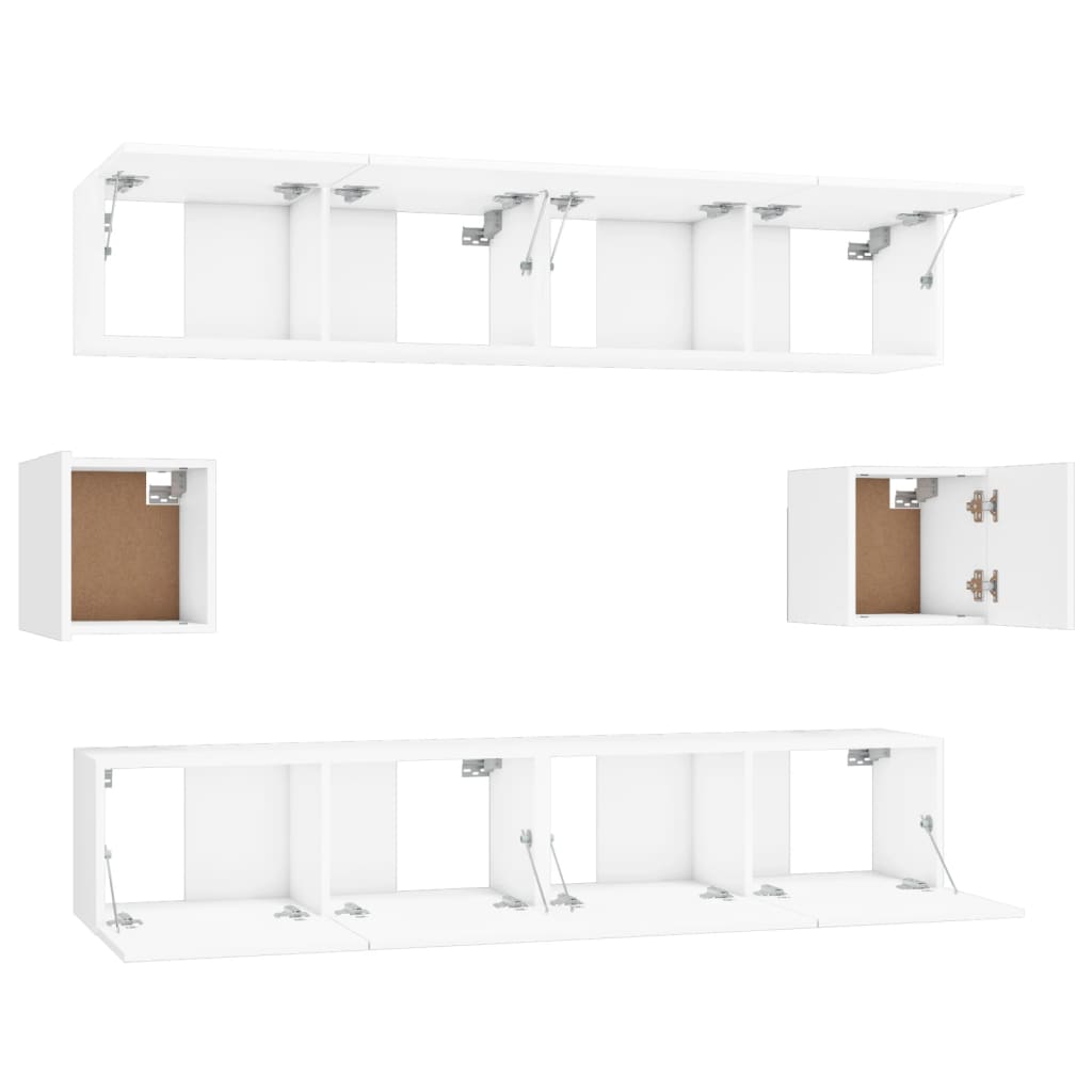 6 piece TV cabinet set white particleboard