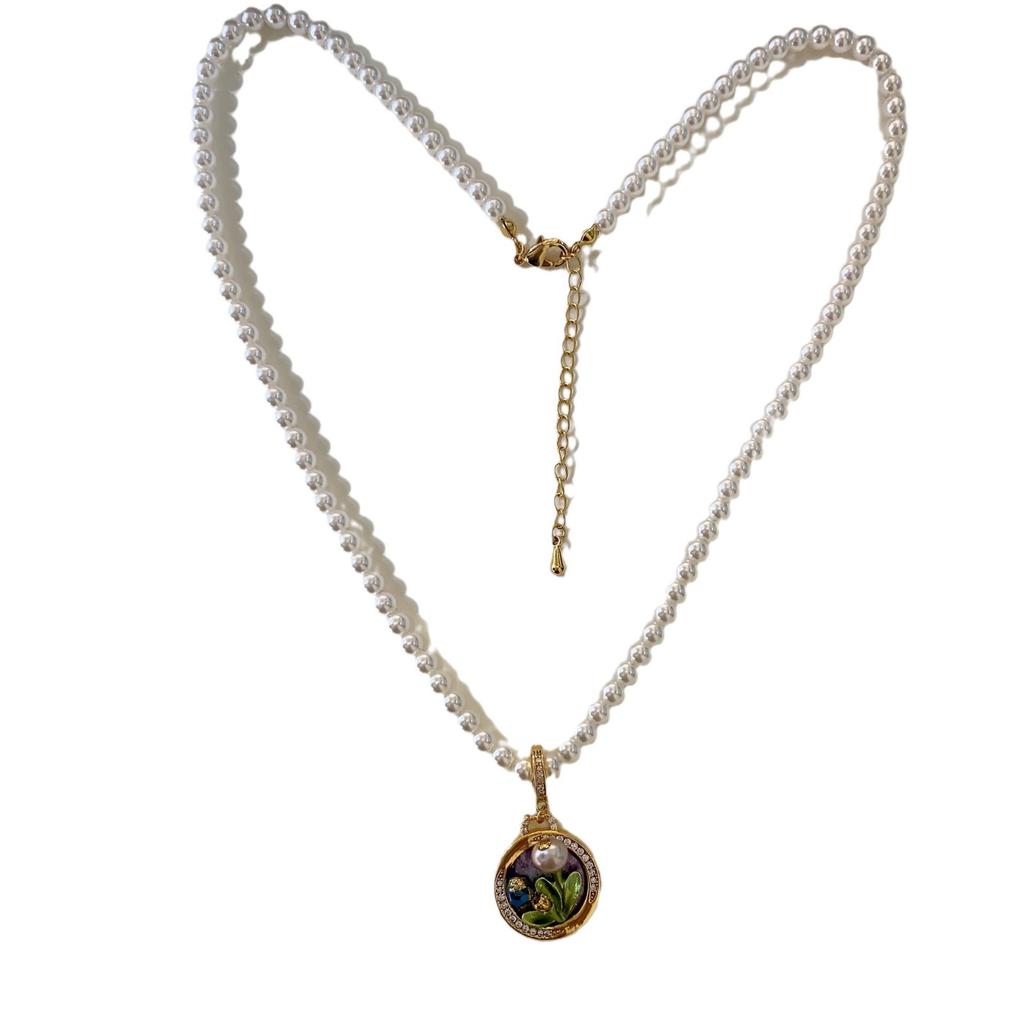 Винтажная масляная живопись, кулон из натурального пресноводного жемчуга, ожерелье из изысканного жемчуга, женское, в средневековом стиле, легкая роскошь, уникальное женское