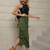 Women's Fashionable Casual Solid Color Washed Denim Multi-Pocket Midi Skirt