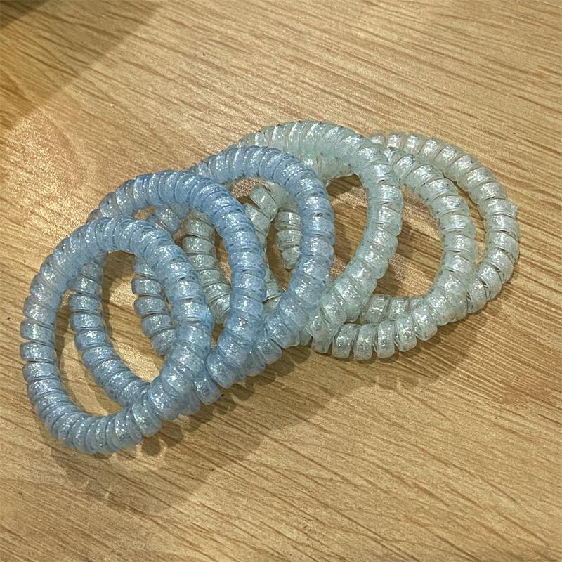 6 шт./набор Спиральные резинки для волос с блестками розового и синего цвета, резинки-скранчи в виде телефонного шнура, эластичная повязка для волос, женские аксессуары для волос