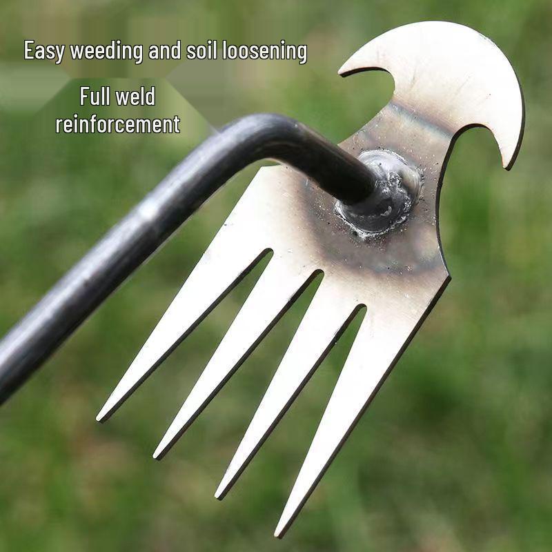 Dual-Use Steel Gardening Rake and Hoe with Saw Blade for Weeding and Root Pulling