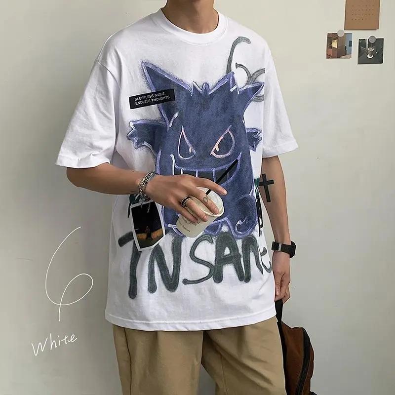 Fashion Oversized T-shirts Bear Print Men T-Shirt Summer Hip Hop Loose Tee High Street Tops Short Sleeve Cotton Clothing