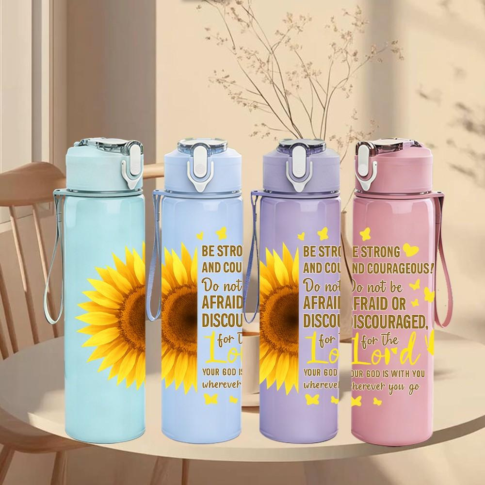 1PC Sunflower Faith Quote Simple 750ml Color Plastic Sports Water Bottle Leakproof Flip Straw Lid Suitable for Sports Office Home Use