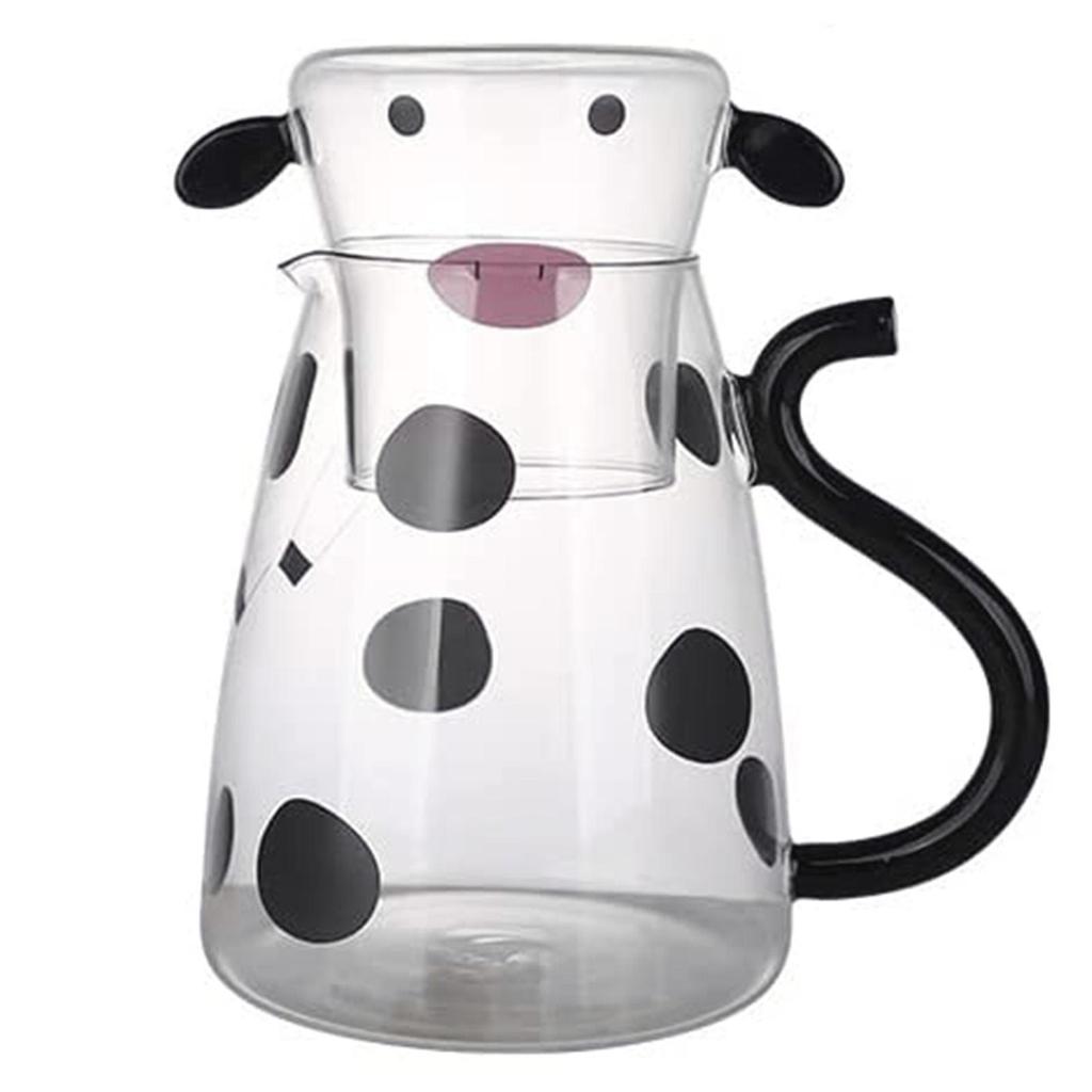 Стеклянный кувшин для воды для коровы | Прикроватный графин для молока с чашкой | Стеклянный графин-кувшин со стеклянной кружкой Милая корова Стеклянный кувшин для чая Чайник Кувшин для молока Графин для воды F