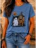 Women's Fashionable Casual Short-Sleeve Halloween T-Shirt with Spooky Skull Print and Round Neckline Perfect for Holiday Parties