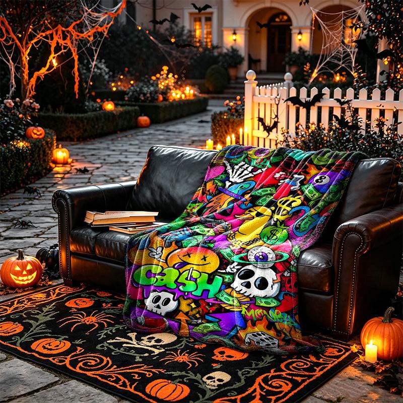 Soft Color Graffiti Cartoon Blanket Perfect for Snuggling Up on the Sofa, Ideal for Cozying Up in the Bedroom