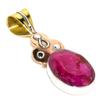 Red Ruby(Simulated) Handmade 925 Sterling Silver Two Tone Pendant 1.75" O1t41