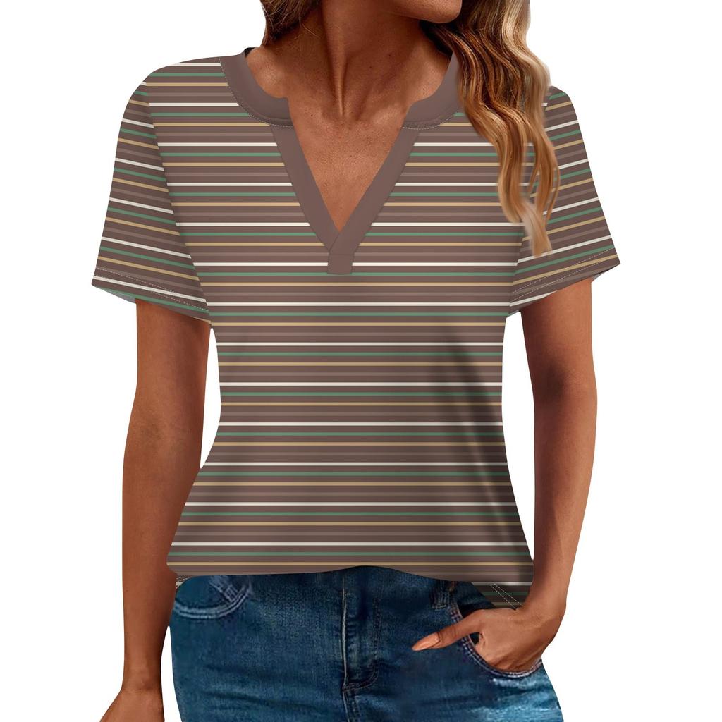 Женская футболка Футболка с принтом с коротким рукавом Повседневные выходные Мода Базовый топ с V-образным вырезом Обычный топ