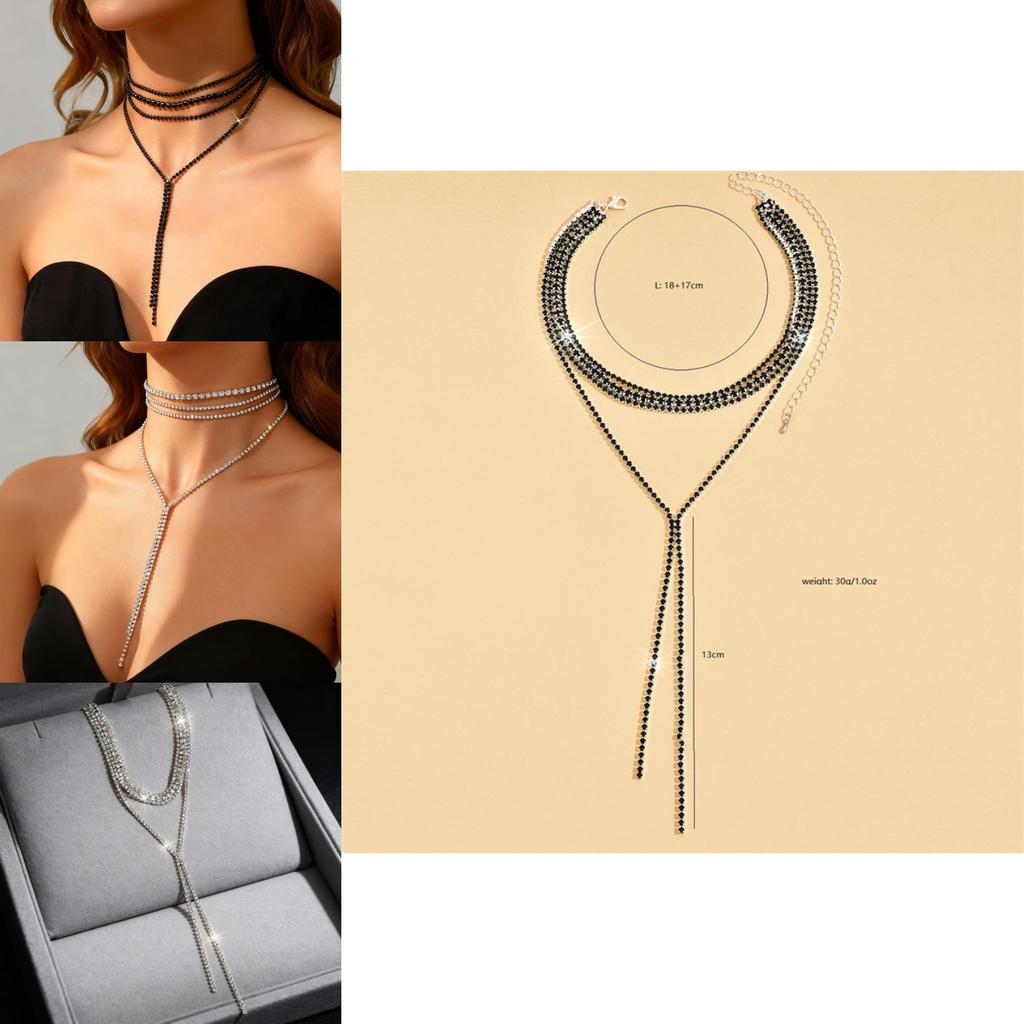 Fashionable Layered Necklace For Women With Cubic Zirconia Crystals And Geometric Line Art For Stylish Looks