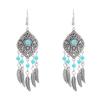 Бирюзовые серьги в этническом стиле с гравировкой, серьги с бахромой из перьев из сплава, ретро серьги с бусинами