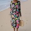 Women's Fashion Casual Long Sleeve Floral Print Round Neck Pocket Elegant Temperament Dress