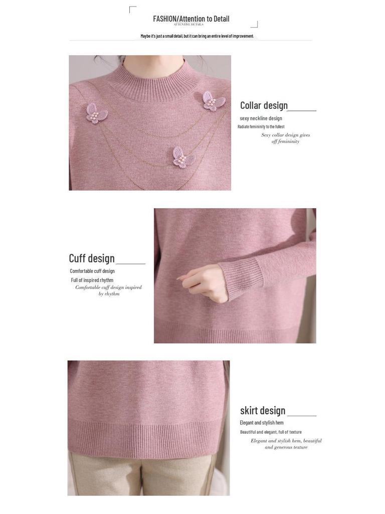 Women's Winter Half-High Neck Sweater for Middle-Aged and Elderly, Autumn/Winter Knitted Pullover