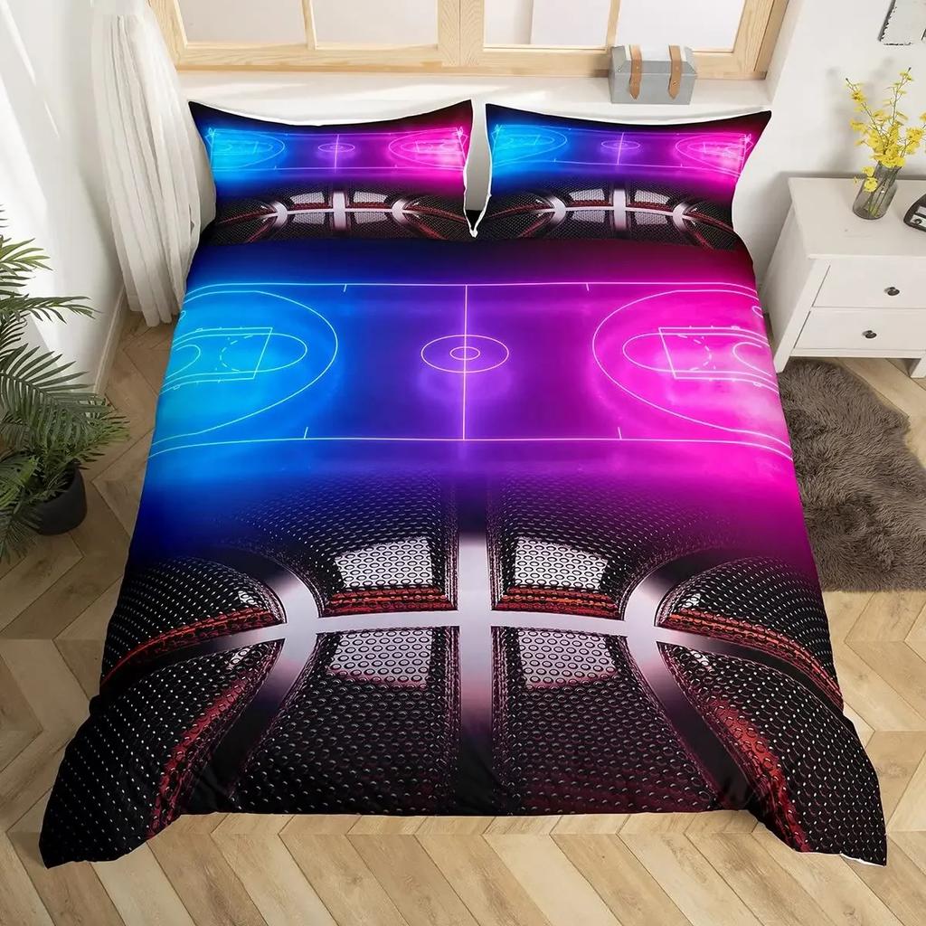 Basketball Bedding Set Kids Basketball Court Comforter Cover Set for Boys Men 3D Ball Pattern Sports Theme Duvet Cover Twin Size