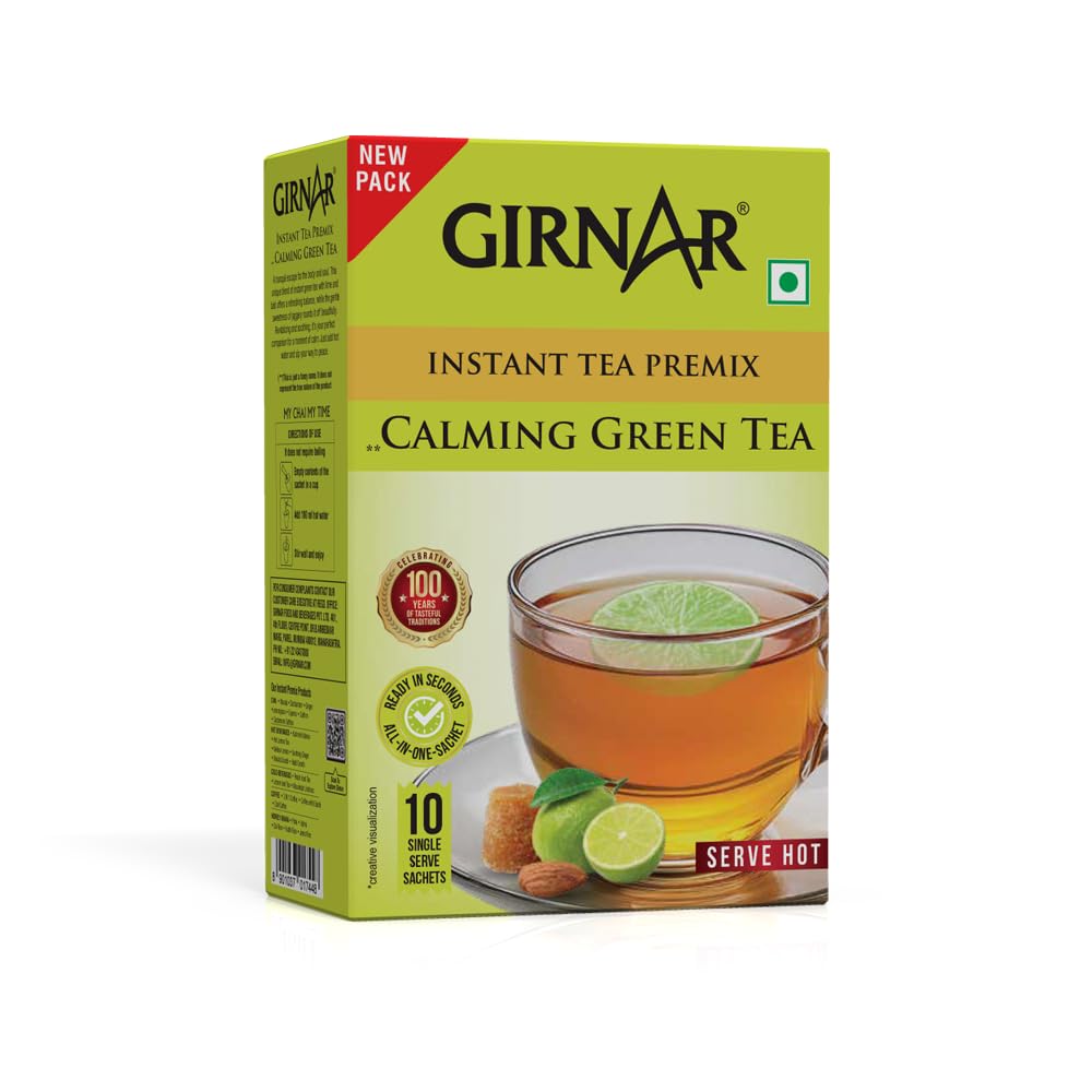 Girnar Instant Premix Calming Green Tea 100g 10 Sachets | Instant Basil Ginger Tea