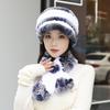 New Women Winter Knit Real Rex Rabbit Fur Hat Scarf Sets Natural Warm Fur Cap Scarves 2 Pieces Girl Quality Real Fur Hat Muffler