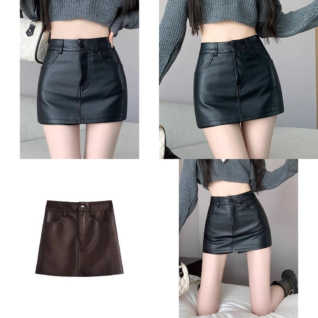 Streetwear Pu Mini Skirt With Zipper For Trendy Girls Spring