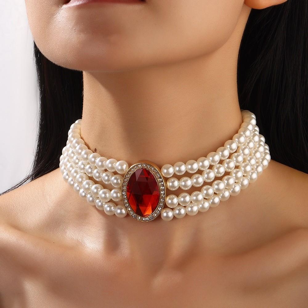 Элегантное многослойное ожерелье с имитацией жемчуга и драгоценных камней