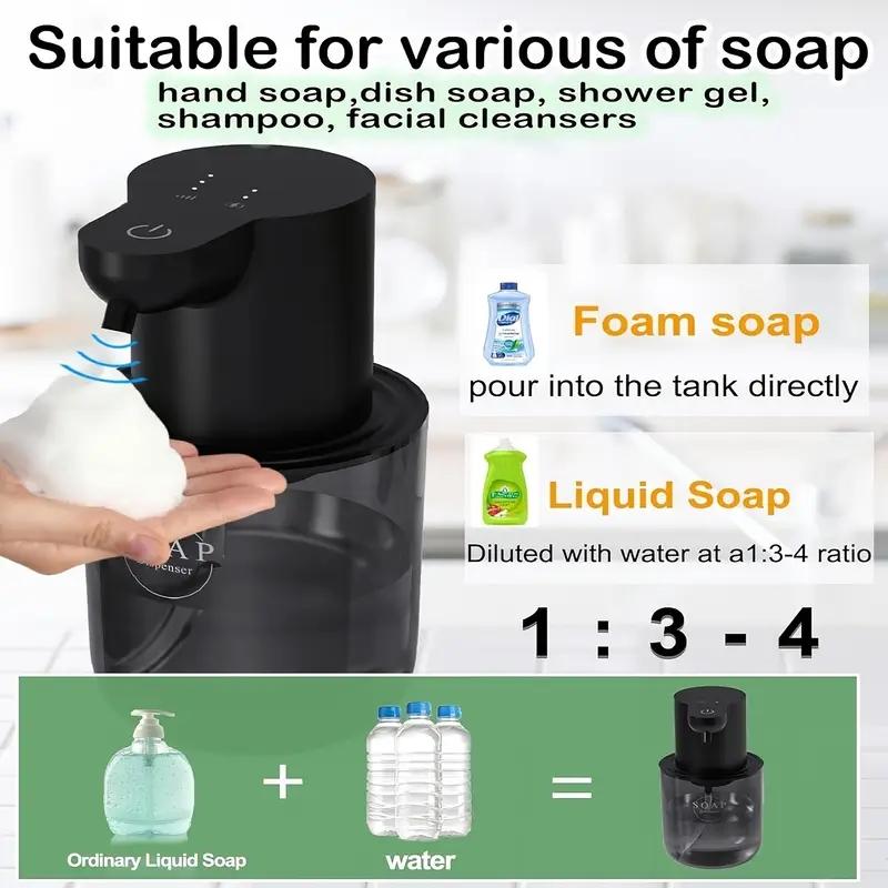 400ML Countertop or Wall Mounted USB Rechargeable 4-Levels Adjustable Electric Infrared Automatic Smart Sensor Soap Dispenser