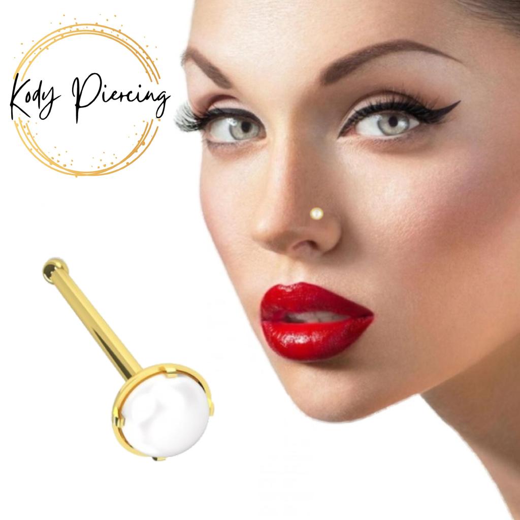 KODY PIERCING Ювелирные изделия для пирсинга из 9-каратного золота, булавка для носа с натуральным жемчугом - качественный пирсинг
