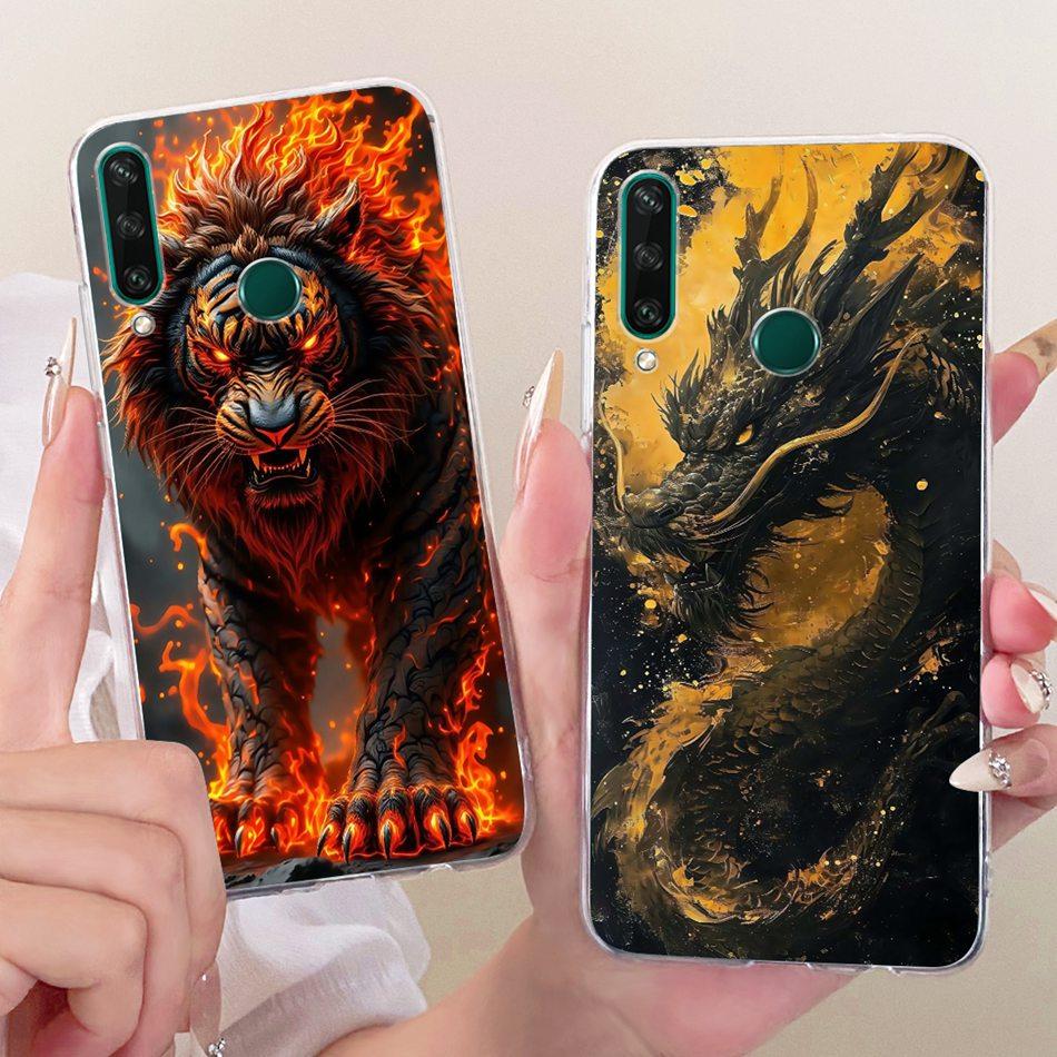 For Huawei Y6P 2020 Cool Dragon Tiger Pattern Phone Case For Huawei Y6p MED-LX9 MED-LX9N Soft Silicone TPU Cases Bumpers