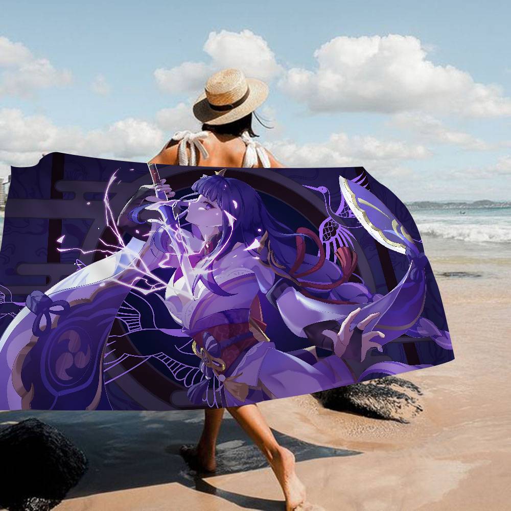 Raiden Shogun Genshin Impact Microfiber Blanket Quick Drying Beach Towels Oversized Printing Super Absorbent Pool Towel Blanket