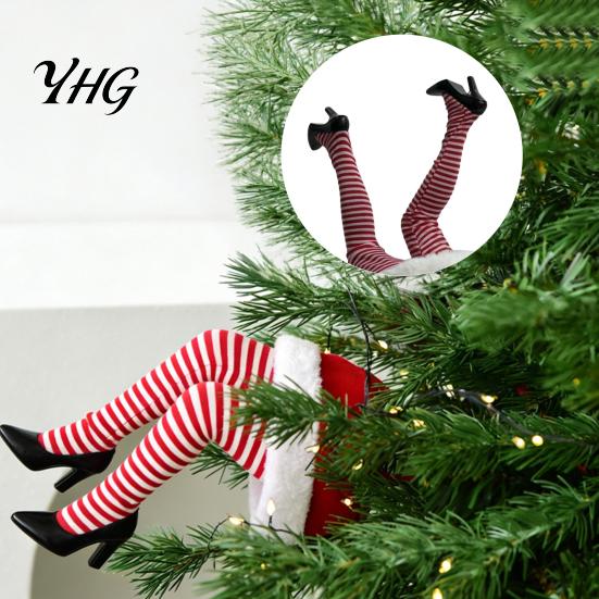 Festive Indoor Wall Hanging Decor Christmas Swinging Leg Ornament, Electric Santa Legs for Tree, Home Gifts Fluffy Funny Tree Topper with Clip,