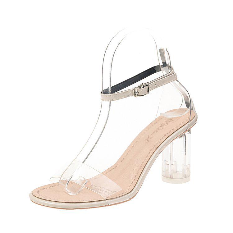 Newest Women Pumps Shoes Celebrity Wearing Simple Style PVC Clear Transparent Strappy Buckle Sandals High Heels Woman Sexy tyh6