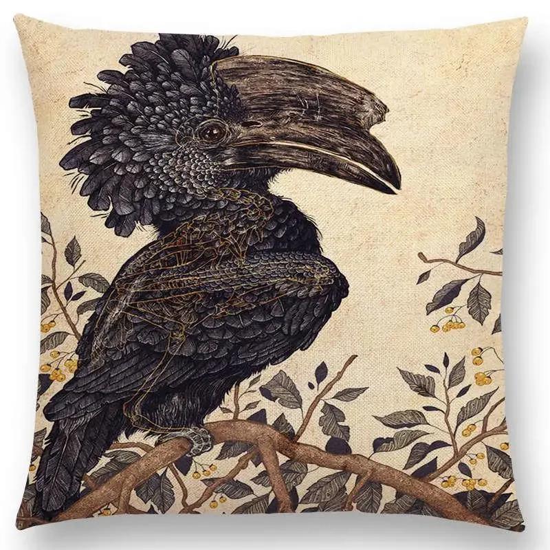 Наволочка для дивана с изображением птицы темного авгурия, трехглазого ворона, стимпанк-колибри, ночной принцессы, льва и совы