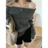 One-word Collar Strapless Clavicle Sweater Women's Spring, Autumn and Winter Western Style Fashion  Long-sleeved Bottoming Sweater Top 8603