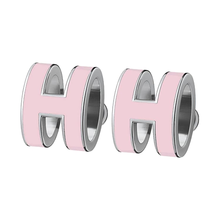 HERMES POP H Palladium Plated Earrings Women's Silver Edge H608001FP85