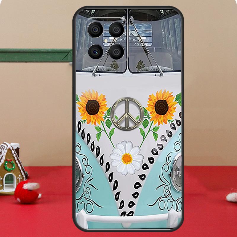 Hippie Peace Bus and Sunflower For Huawei Honor Magic 5 Pro X8 X9a 50 70 P Smart 2019 Nova 9 5T P60 P20 P40 P30 Lite Case
